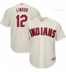 Mens Majestic Cleveland Indians 12 Francisco Lindor Replica Cream Alternate 2 Cool Base MLB Jersey