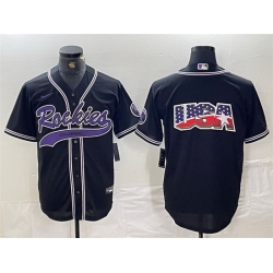 Men Colorado Rockies Black Team Big Logo Cool Base Stitched Baseball Jersey