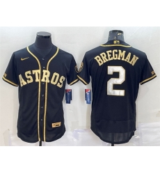 Men Houston Astros 2 Alex Bregman Black Gold Flex Base Stitched Jersey