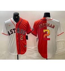 Men Houston Astros 2 Alex Bregman White Orange Split With Patch Cool Base Stitched Baseball Jersey 2