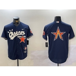 Men Houston Astros Navy Team Big Logo Cactus Jack Style Vapor Premier Limited Stitched Baseball Jersey