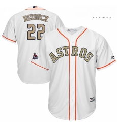 Mens Majestic Houston Astros 22 Josh Reddick Replica White 2018 Gold Program Cool Base MLB Jersey