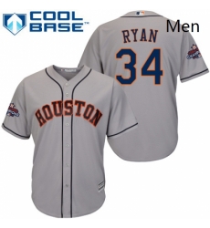 Mens Majestic Houston Astros 34 Nolan Ryan Replica Grey Road 2017 World Series Champions Cool Base MLB Jersey