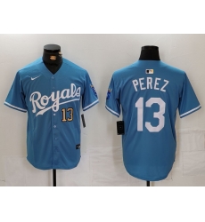 Men Kansas City Royals 13 Salvador Perez Light Blue Cool Base Stitched Jersey 1