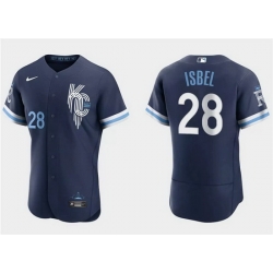 Men Kansas City Royals 28 Kyle Isbel Navy City Connect Flex Base Stitched MLB Jersey