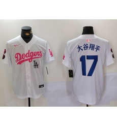 Men Los Angeles Dodgers 17  Shohei Ohtani White Pink Vin  26 Kobe Patch Stitched Baseball Jersey 3