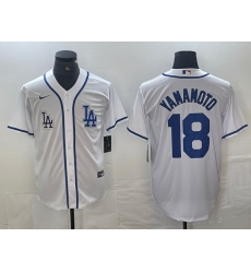 Men Los Angeles Dodgers 18 Yoshinobu Yamamoto White Cool Base Stitched Baseball Jersey 2