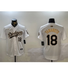 Men Los Angeles Dodgers 18 Yoshinobu Yamamoto White Gold Home Limited Stitched Baseball Jersey 1