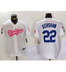 Men Los Angeles Dodgers 22 Clayton Kershaw White Pink Vin  26 Kobe Patch Stitched Baseball Jersey 11