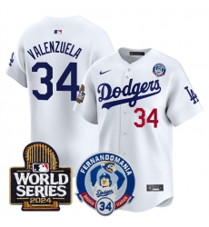 Men Los Angeles Dodgers 34 Toro Valenzuela White 2024 World Series Vapor Premier Limited Stitched Baseball Jersey