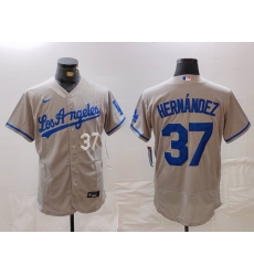 Men Los Angeles Dodgers 37 Teoscar Hernandez Grey Flex Base Stitched Baseball Jersey 4