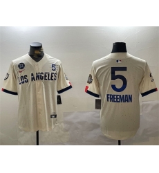 Men Los Angeles Dodgers 5 Freddie Freeman Cream 2024 World Series With Fernando Memorial Patch City Connect Limited Stitched Baseball Jersey