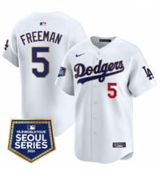 Men Los Angeles Dodgers 5 Freddie Freeman White 2024 World Tour Seoul Series Home Limited Stitched Baseball Jersey