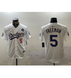 Men Los Angeles Dodgers 5 Freddie Freeman White Gold 2024 World Series With No  34 Patch Home Limited Stitched Baseball Jersey