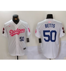 Men Los Angeles Dodgers 50 Mookie Betts White Pink Vin  26 Kobe Patch Stitched Baseball Jerseys