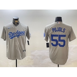 Men Los Angeles Dodgers 55 Albert Pujols Grey Cool Base Stitched Baseball Jersey