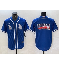 Men Los Angeles Dodgers Big logo Blue Cool Base Stitched Baseball Jersey 5