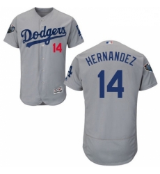 Mens Majestic Los Angeles Dodgers 14 Enrique Hernandez Gray Alternate Flex Base Collection 2018 World Series Jersey