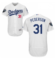 Mens Majestic Los Angeles Dodgers 31 Joc Pederson White Home Flex Base Authentic Collection 2018 World Series Jersey