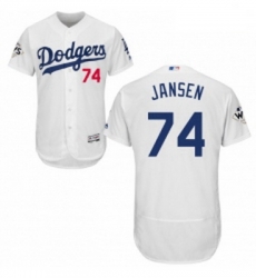 Mens Majestic Los Angeles Dodgers 74 Kenley Jansen Authentic White Home 2017 World Series Bound Flex Base Jersey