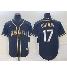 Men's Los Angeles Angels #17 Shohei Ohtani Black Gold Stitched MLB Cool Base Nike Jersey