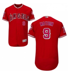 Mens Majestic Los Angeles Angels of Anaheim 9 Cameron Maybin Red Alternate Flexbase Authentic Collection MLB Jersey