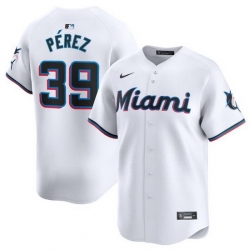 Men Miami Marlins 39 Eury P E9rez White 2024 Home Limited Stitched Baseball Jersey