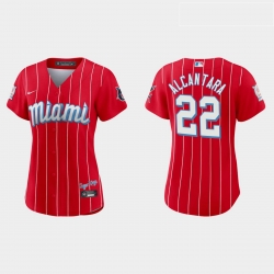 Miami Marlins 22 Sandy Alcantara Women Nike 2021 City Connect Authentic MLB Jersey Red