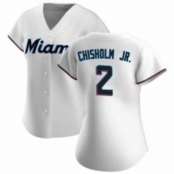 Women Miami Marlins #2 Jazz Chisholm Jr. White Cool Base Stitched Jersey