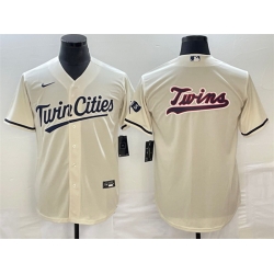 Men Minnesota Twins Cream Team Big Logo Cool Base Stitched Jersey