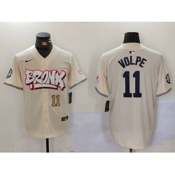 Men New York Yankees 11 Anthony Volpe Cream The Bronx Graffiti V2 Vapor Limited Stitched Baseball Jersey