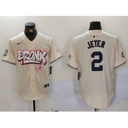 Men New York Yankees 2 Derek Jeter Cream The Bronx Graffiti V2 Vapor Limited Stitched Baseball Jersey 5