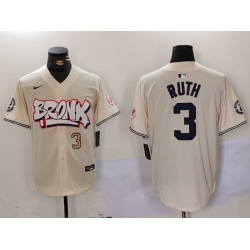 Men New York Yankees 3 Babe Ruth Cream The Bronx Graffiti V2 Vapor Limited Stitched Baseball Jersey 2