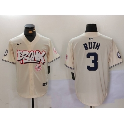 Men New York Yankees 3 Babe Ruth Cream The Bronx Graffiti V2 Vapor Limited Stitched Baseball Jersey