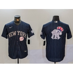 Men New York Yankees Navy Team Big Logo Cool Base Stitched Baseball Jersey 001