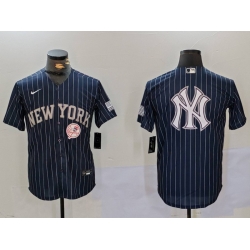 Men New York Yankees Navy Team Big Logo Cool Base Stitched Baseball Jersey 003