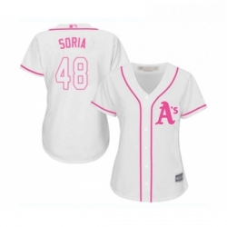 Womens Oakland Athletics 48 Joakim Soria Authentic White Fashion Cool Base Baseball Jersey 