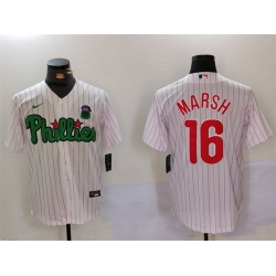 Men Philadelphia Phillies 16 Brandon Marsh White Green Cool Base Stitched Jersey