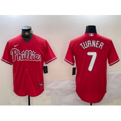 Men Philadelphia Phillies 7 Trea Turner Red Cool Base Stitched Jersey 3