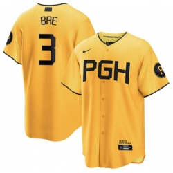 Men Pittsburgh Pirates Ji Hwan Bae #3 Gold 2023 City Connect Flex Base Stitched Jersey