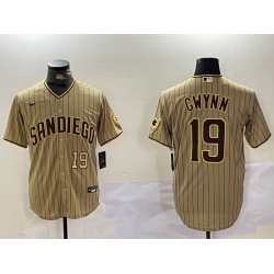 Men San Diego Padres  19 Tony Gwynn Tan Cool Base Stitched Baseball Jersey 2