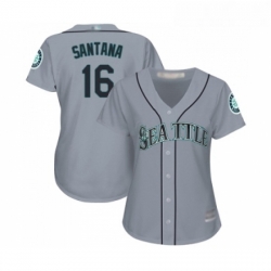 Womens Seattle Mariners 16 Domingo Santana Replica Grey Road Cool Base Baseball Jersey 