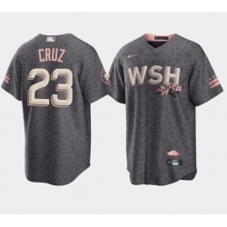 Men Washington Nationals 23 Nelson Cruz 2022 Grey City Connect Cherry Blossom Cool Base Stitched jersey