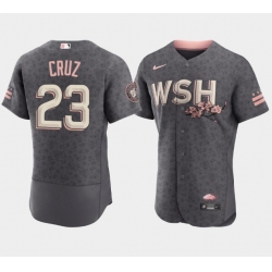 Men Washington Nationals 23 Nelson Cruz 2022 Grey City Connect Cherry Blossom Flex Base Stitched MLB jersey