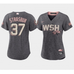 Women's Washington Nationals #37 Stephen Strasburg 2022 Gray City Connect Cherry Blossom Stitched Jersey