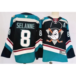 Men Anaheim Ducks 8 Teemu Selanne Black Teal 2024 25 Stitched Jersey