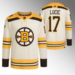 Men Boston Bruins 17 Milan Lucic Cream 100th Anniversary StitchedStitched Jersey