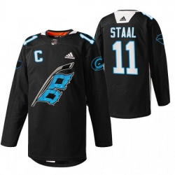 Men Carolina Hurricanes 11 Jordan Staal 2022 Black Warm Up Stitched Jersey