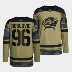 Men Columbus Blue Jackets 96 Jack Roslovic 2022 Camo Military Appreciation Night Stitched jersey