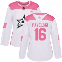 Stars #16 Joe Pavelski White Pink Authentic Fashion Women Stitched Hockey Jersey